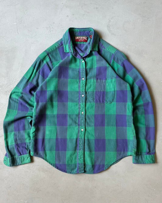 1990s - Green/Purple AE Plaid Women's Flannel - (W)S