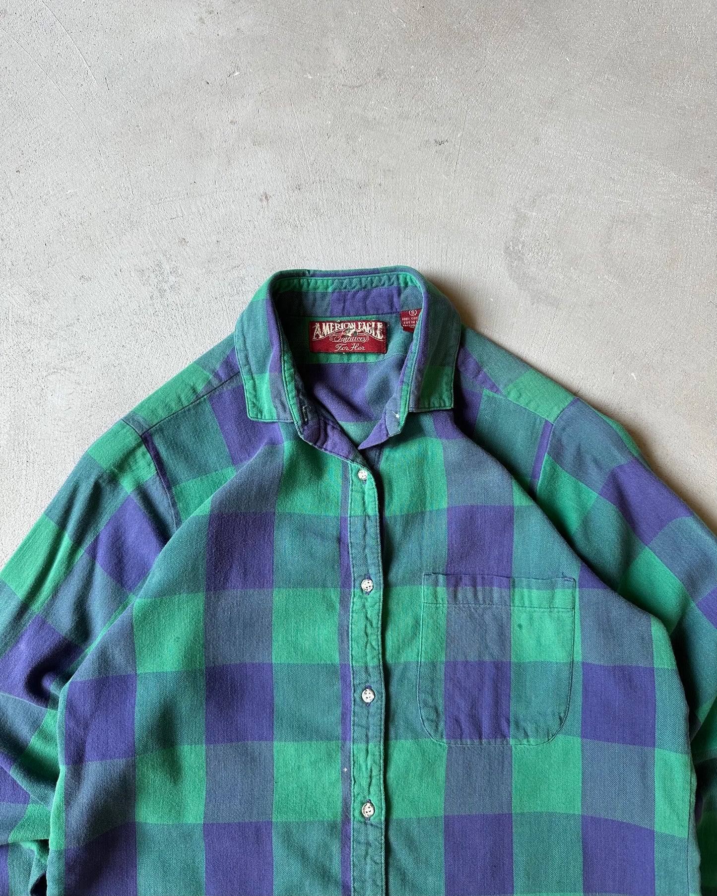 1990s - Green/Purple AE Plaid Women's Flannel - (W)S