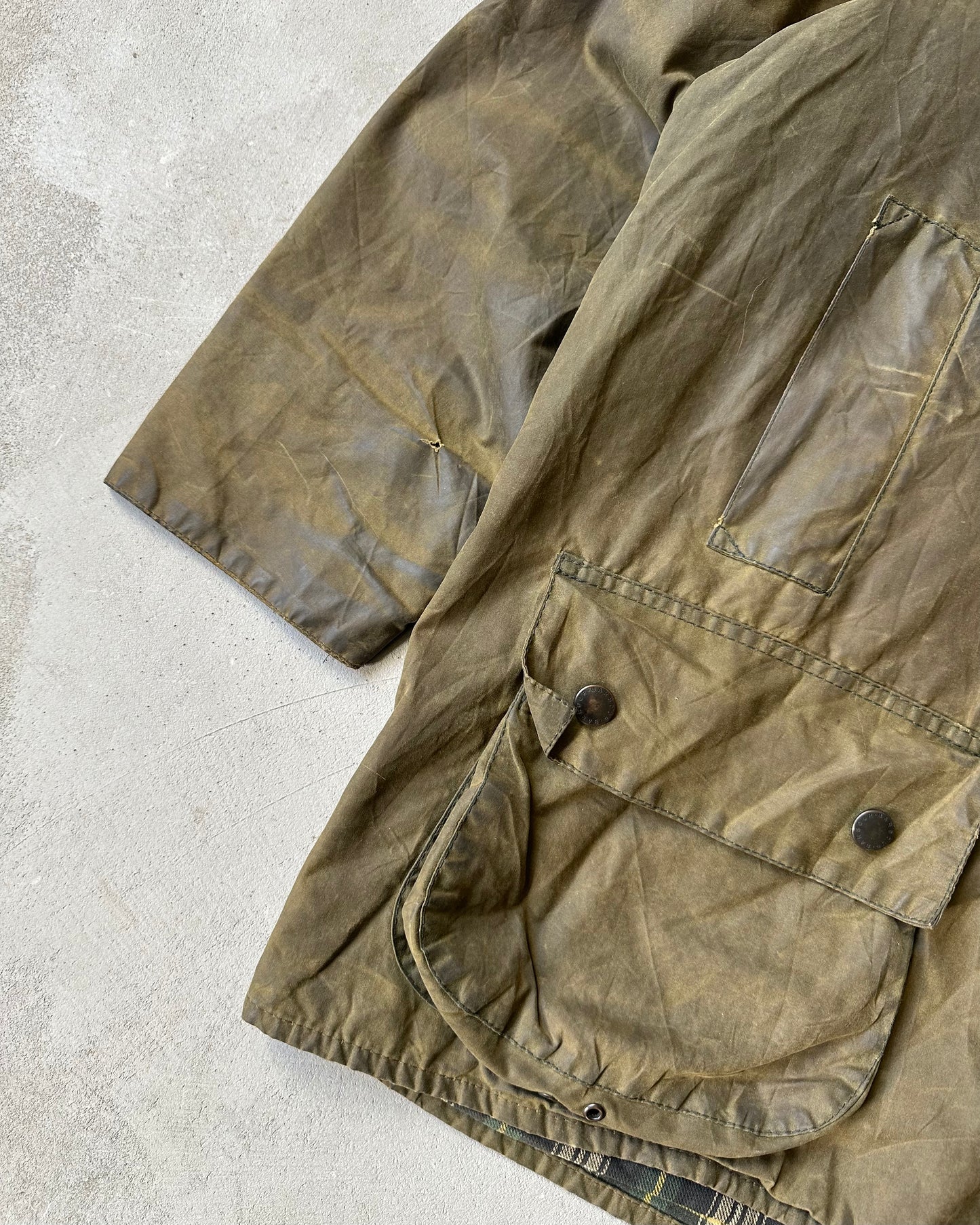 1990s - Distressed Green Barbour Beaufort Jacket - 50