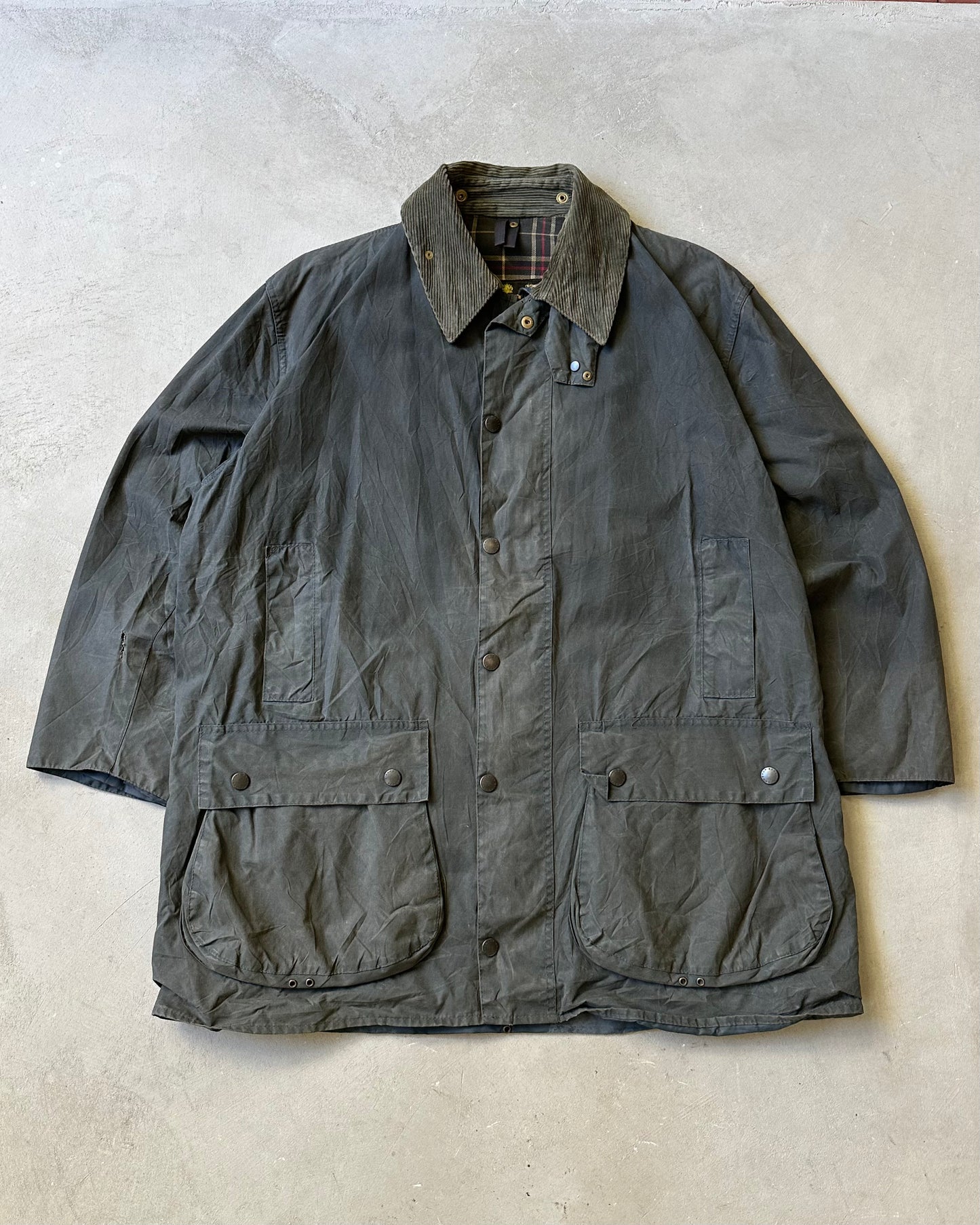 1990s - Distressed Dark Navy Barbour Border Jacket - 46