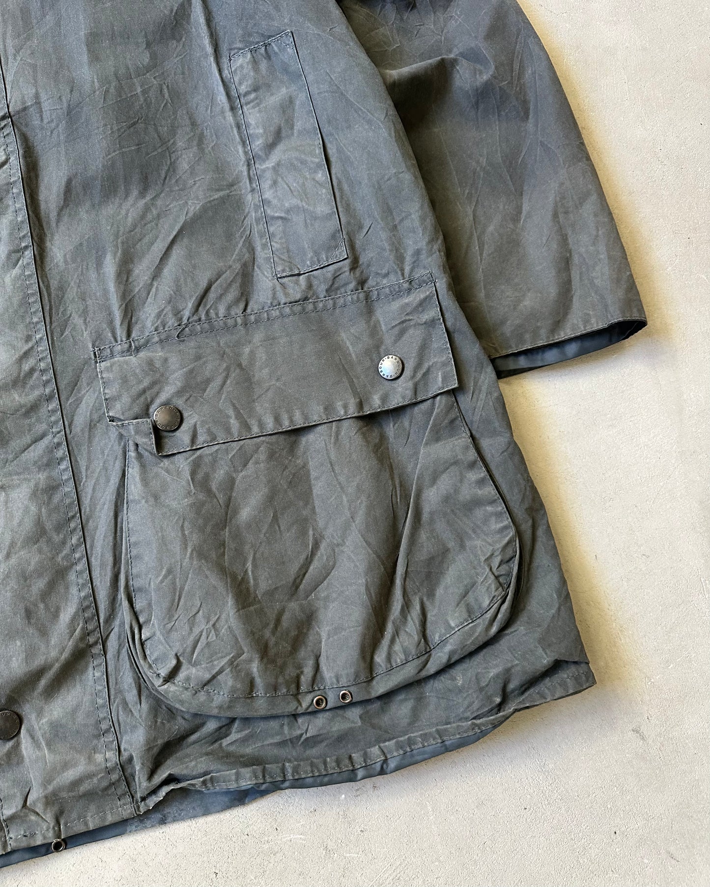 1990s - Distressed Dark Navy Barbour Border Jacket - 46