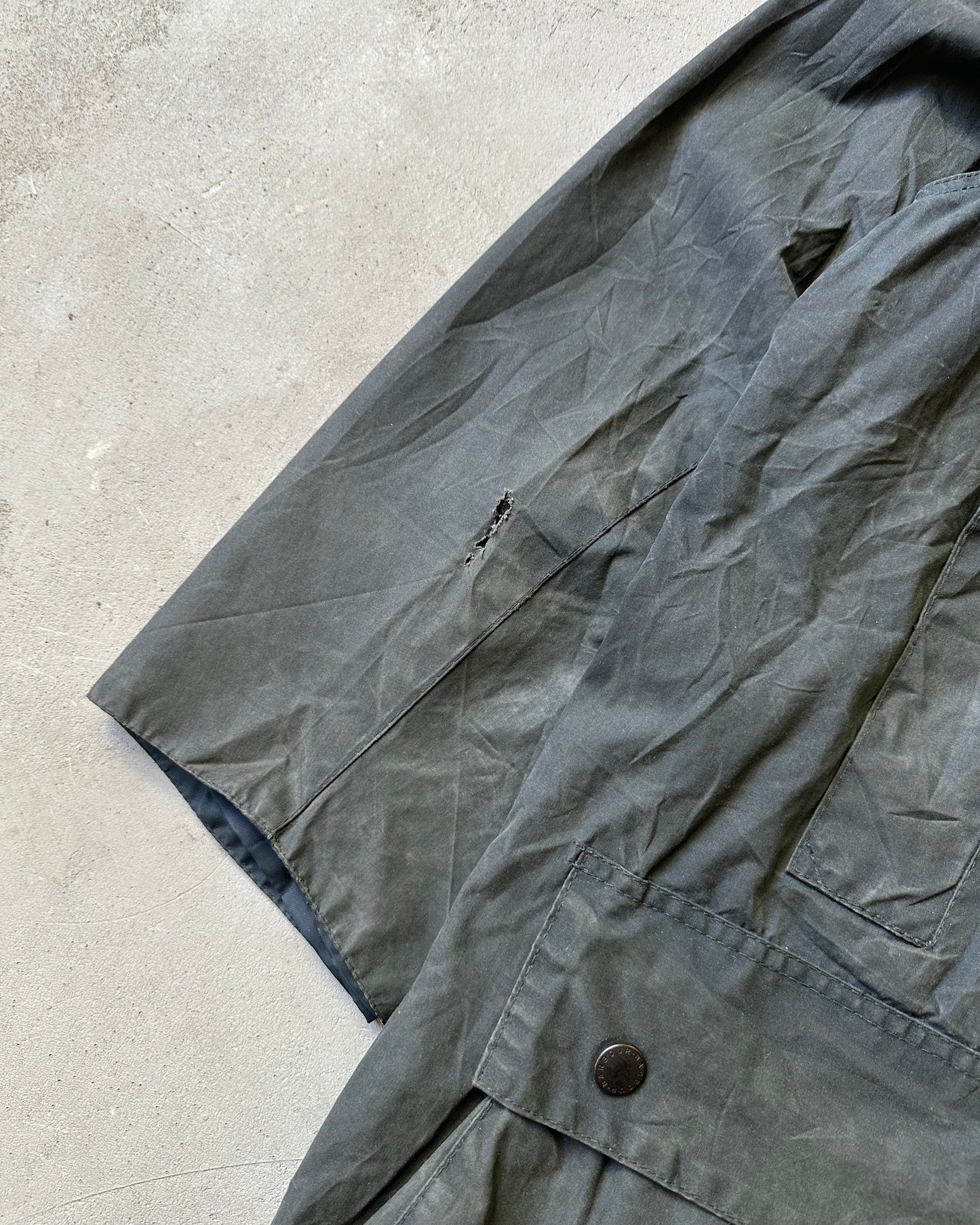 1990s - Distressed Dark Navy Barbour Border Jacket - 46