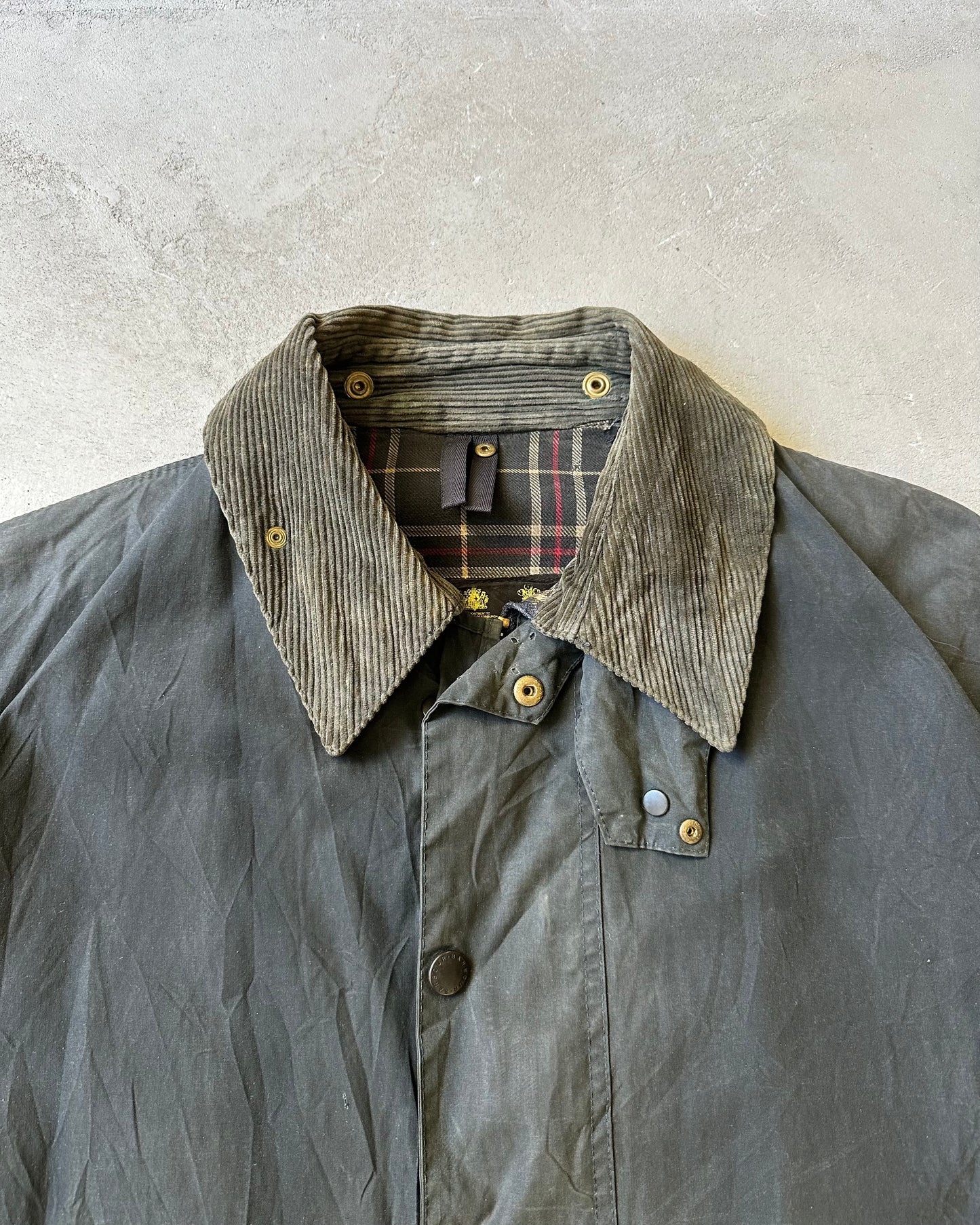1990s - Distressed Dark Navy Barbour Border Jacket - 46
