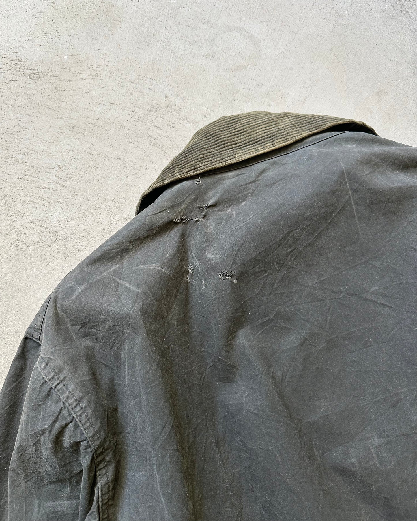 1990s - Distressed Dark Navy Barbour Border Jacket - 46