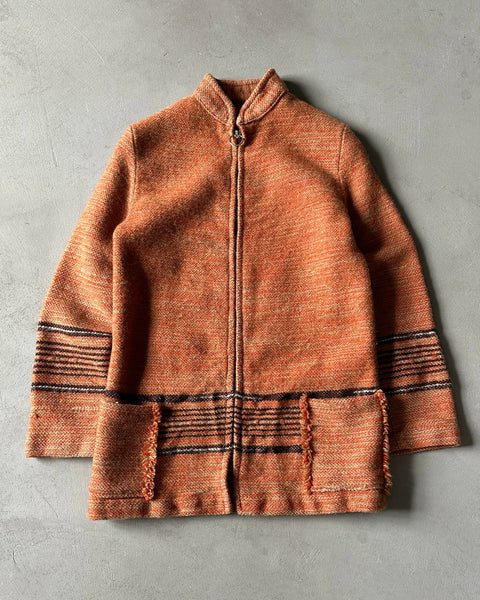 1970s - Orange/Beige Handmade Wool Women's Jacket - (W)S