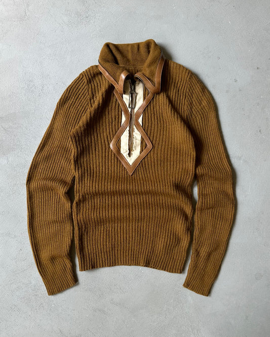 1970s - Ochre/Cream Women’s 1/4 Zip Sweater - (W)S