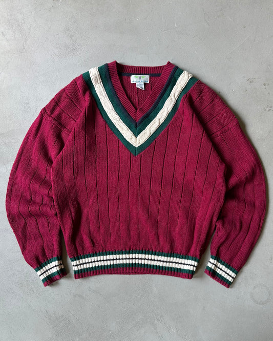 1990s - Burgundy/Green Golf Sweater - L/XL