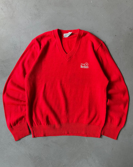 1970s - Red Marlboro V Sweater - S/M