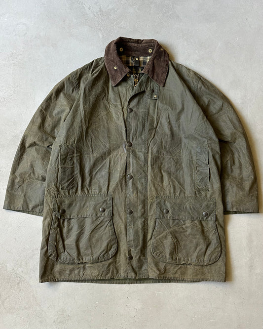 Années 1980 - Veste Barbour Border Verte Usée - Taille 44
