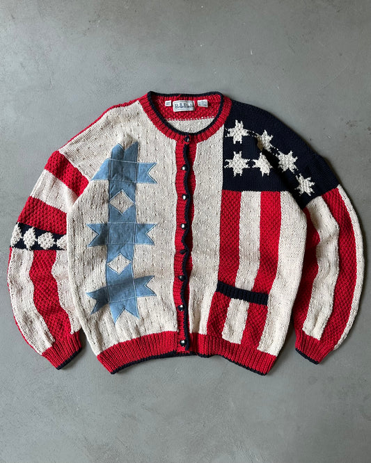 1990s - Navy/Red USA Women’s Cardigan - (W)L