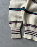 1990s - Distressed Cream/Blue Striped Wool Sweater - S