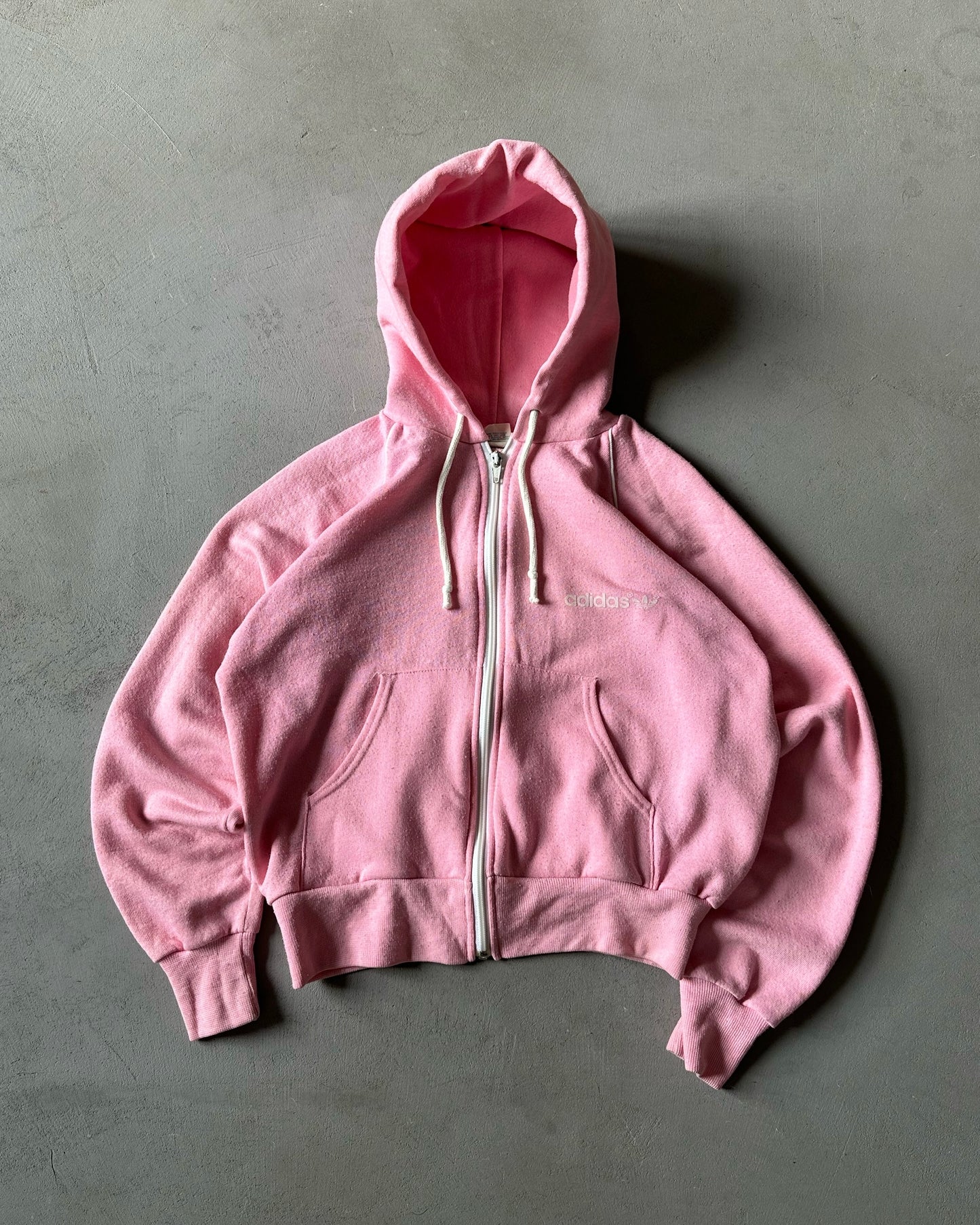 1980s - Baby Pink Adidas Women's Zip Up Hoodie - (W)XS