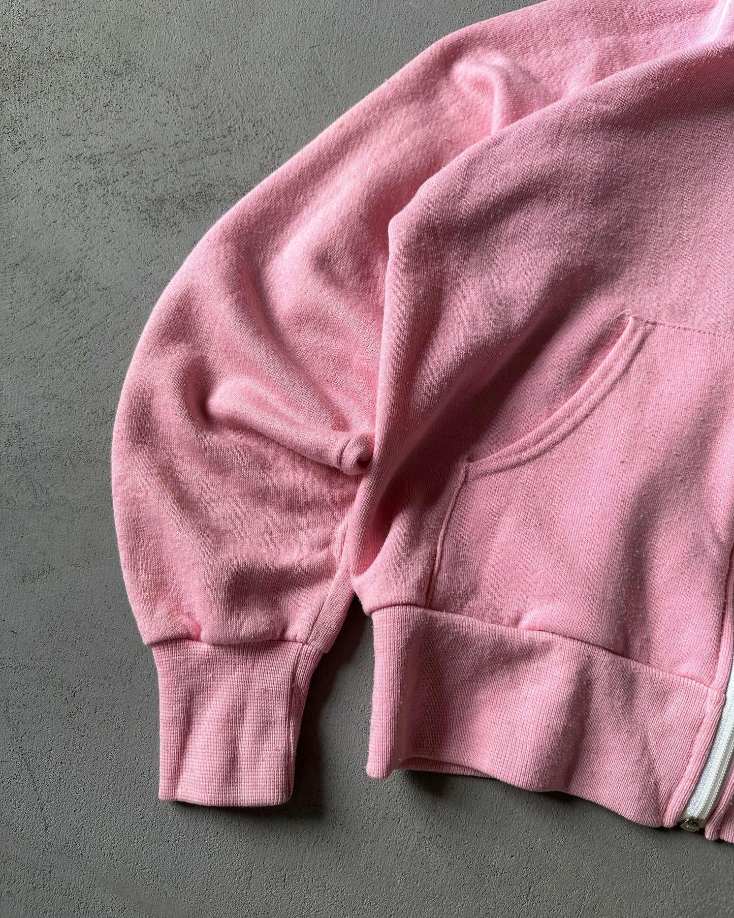 1980s - Baby Pink Adidas Women's Zip Up Hoodie - (W)XS