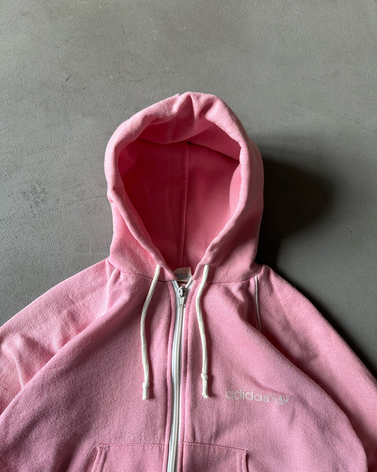 1980s - Baby Pink Adidas Women's Zip Up Hoodie - (W)XS