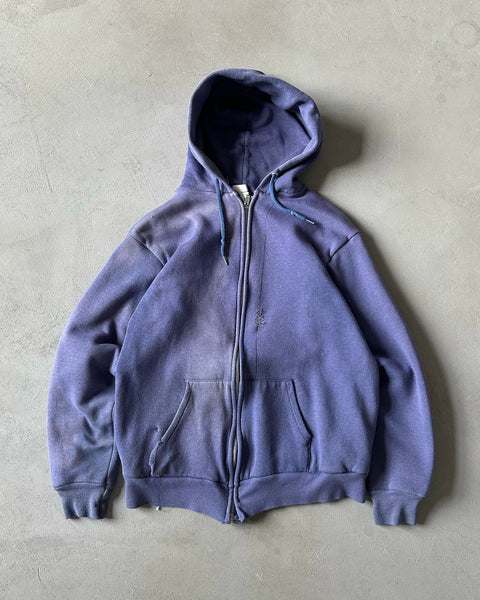 1970s - Distressed Lilac Thermal Lined Zip Up Hoodie - S