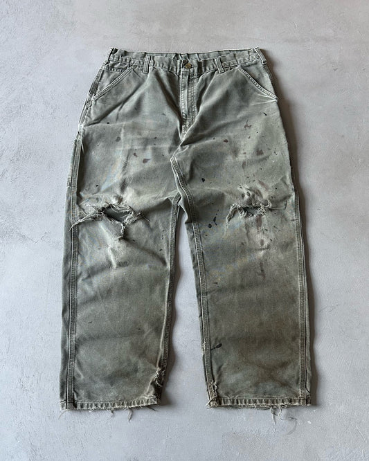 2000s - Distressed Green Carhartt Carpenter Pants - 35x27