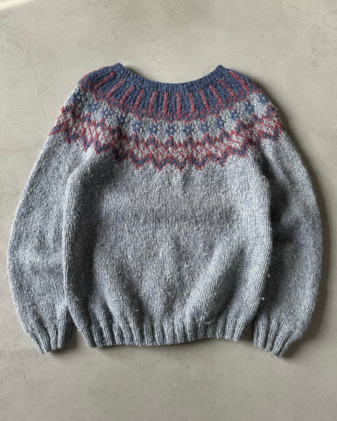 1970s - Blue/Red Nordic Wool Sweater - L/XL