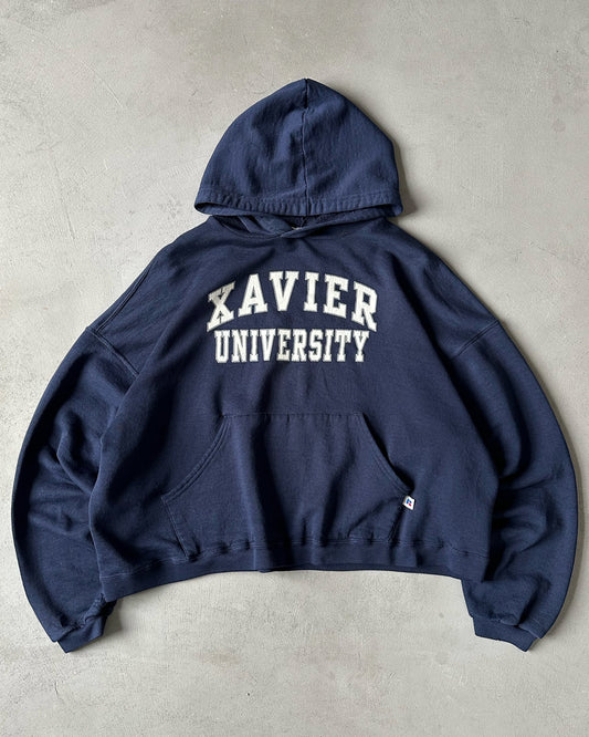 1990s - Navy Xavier University Russell Cropped Light Hoodie - M