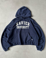 1990s - Navy Xavier University Russell Cropped Light Hoodie - M