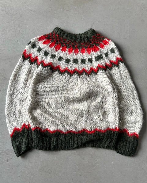 1980s - Grey/Green Nordic Wool Sweater - S