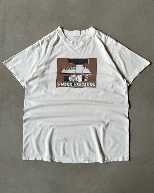 1990s - Distressed White “Under Pressure” Art T-Shirt - XL/XXL