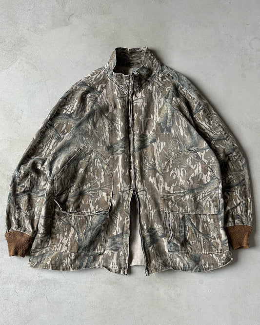 1990s - Distressed Camo Double Zip Hunting Coat - XL