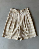 1980s - Cream/Beige Plaid Pleated Shorts - 26
