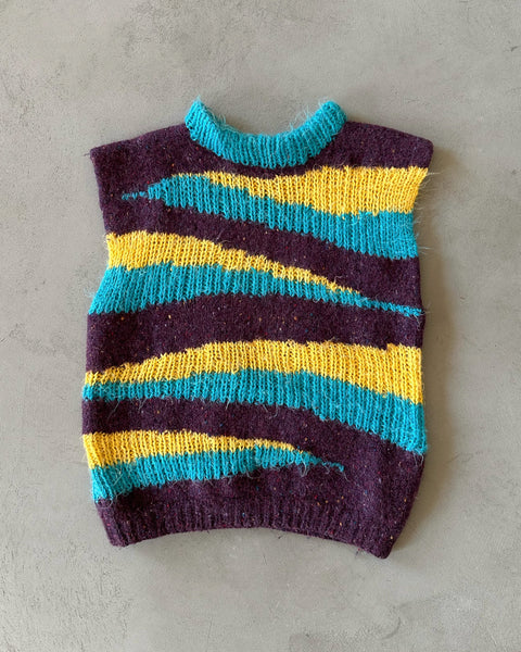 1980s - Purple/Yellow Wool Sweater Vest - M