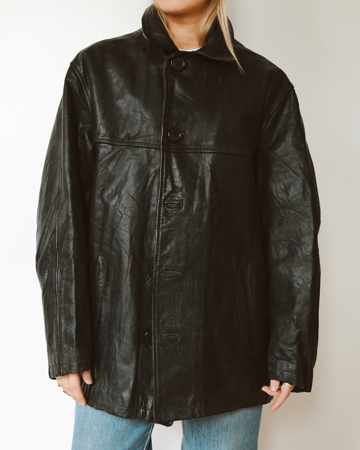 1980s - Black Natural Wear Leather Coat - M