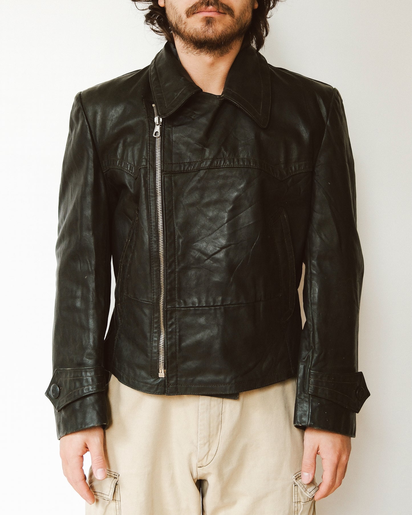 1940s - Black German Motorcycle Leather Jacket - L