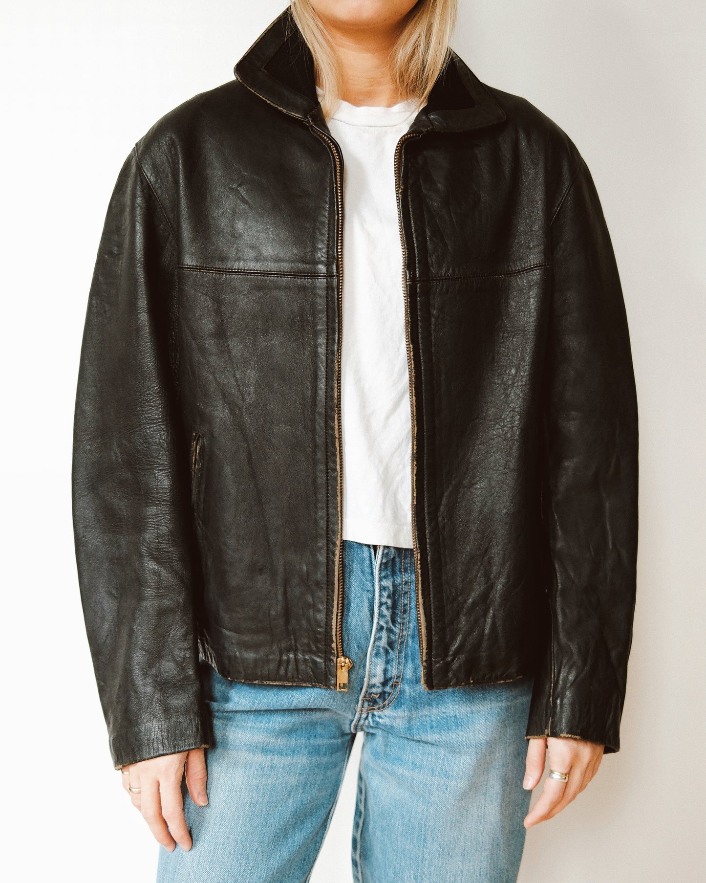 1950s - Distressed Black British Leather Jacket - XS/S