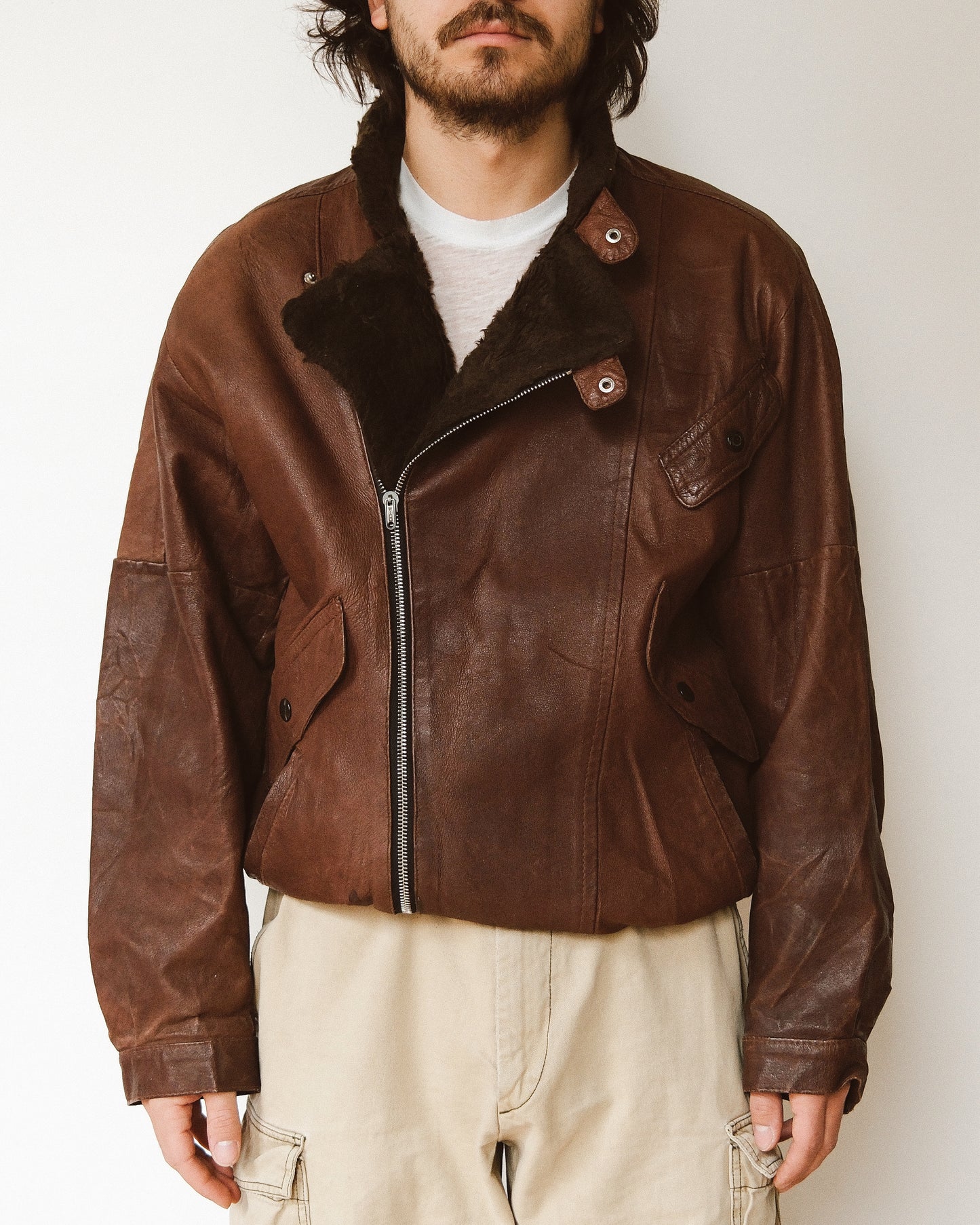 1960s - Brown Gala Faux Fur Leather Jacket - L