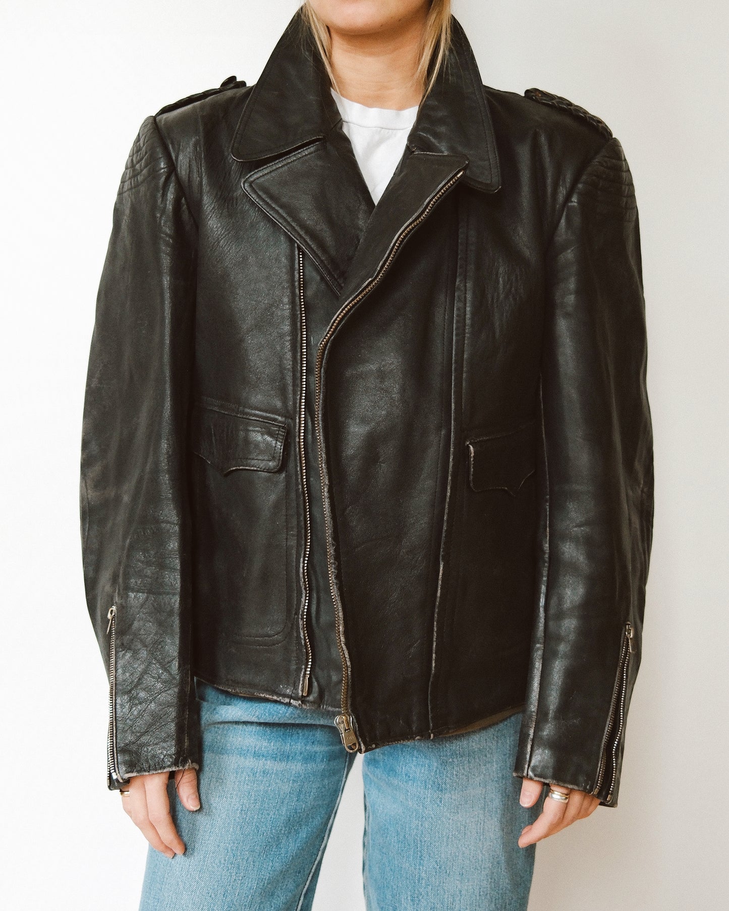 1940s - Black Lebesto German Leather Jacket - M