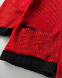 1950s - Distressed Red/Black Hand Knit Sweater - S/M