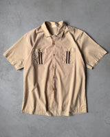 1970s - Tan/Brown Loop Collar Shirt - L/XL