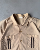1970s - Tan/Brown Loop Collar Shirt - L/XL