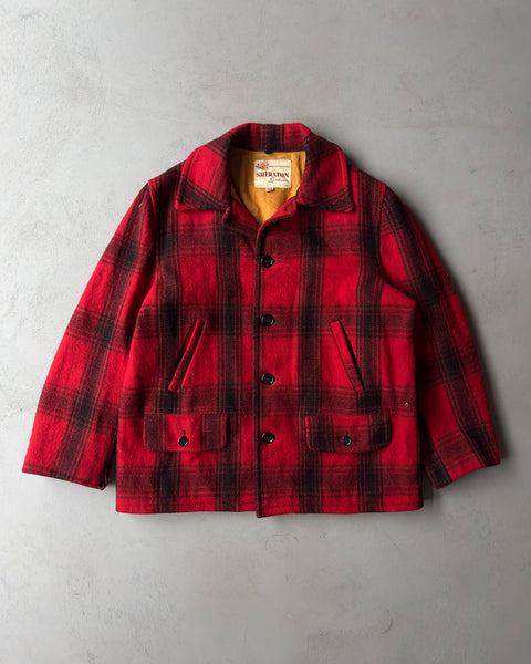 1970s - Red/Black Sheraton Plaid Wool Hunting Jacket - L