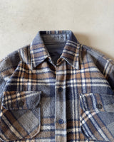 1970s - Navy/Grey Plaid Wool Flannel - M