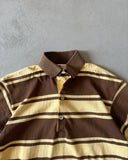 1970s - Brown/Yellow Striped Polo - S