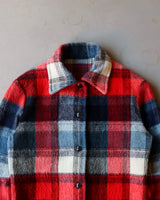 1970s - Blue/Red Plaid Wool Shacket - S