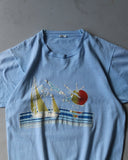 1970s - Light Blue "Boat & Sunshine" T-Shirt - XS