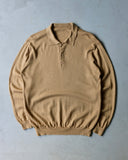 1990s - Light Brown Acrylic Long Sleeve Polo - L