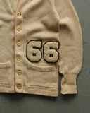 1960s - Beige "66" Letterman Wool Cardigan - M