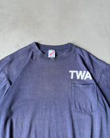 1990s - Faded Navy TWA Pocket T-Shirt - L