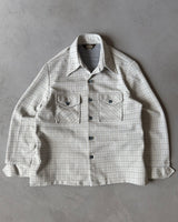 1970s - White/Navy Polyester Plaid Button Up - L