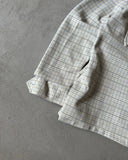 1970s - White/Navy Polyester Plaid Button Up - L