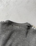 1970s - Distressed Charcoal/Blue Plaid Wool Sweater - L