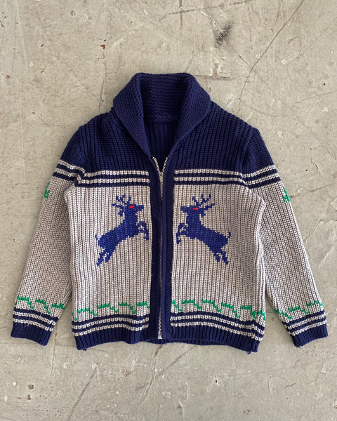1970s - Navy/Grey Cowichan Sweater - S