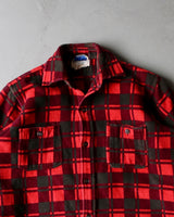 1960s - Red/Charcoal Plaid Heavy Flannel - M