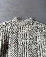 1980s - Light Grey Hand Knit Wool Sweater - XL/XXL